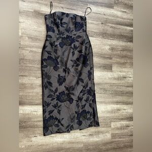 ALFRED SUNG Charcoal and Navy Floral Jacquard Pencil Skirt